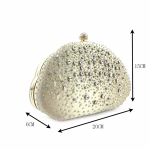 Elegante avondtas met kralen en sprankelende strass-steentjes, compacte maat 20x15x6cm.