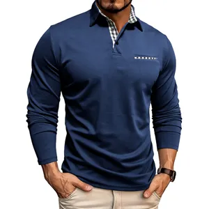 Polo uomo manica lunga casual collo quadri contrasto vestibilita slim top autunno