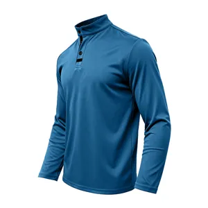 Men's stand collar long sleeve shirt casual button placket blue autumn daily wear top