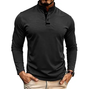 Men's Stand Collar Long Sleeve Casual Shirt Fall Fashion Business Daily Solid Color Top