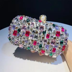 Handmade rhinestone evening clutch bag luxury crystal sparkly box purse for women party wedding.