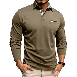 Maglietta polo uomo manica lunga traspirante colletto quadri stile casual autunno