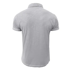 Men short sleeve polo shirt grey casual business top slim fit summer stylish apparel.