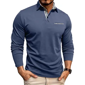 Maglia polo a maniche lunghe da uomo con colletto a quadri, comodo abbigliamento casual.