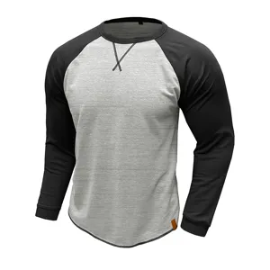 T-shirt à manches longues raglan pour homme colorblock col rond ourlet incurvé.