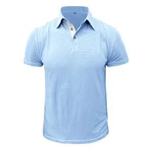 Men's light blue short sleeve polo shirt casual slim fit cotton business top summer fashion