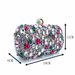 Handmade rhinestone evening clutch bag for women luxury crystal box purse with pearl lock