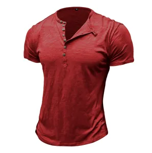 Men's casual slim fit muscle Henley short sleeve t-shirt for summer daily wear style.