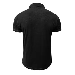 Men's short sleeve black polo shirt, casual slim fit pure cotton business top for summer.