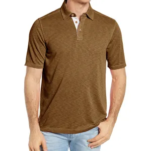 Men's Short Sleeve Business Casual Polo Shirt Slim Fit Textured Cotton Top for Summer