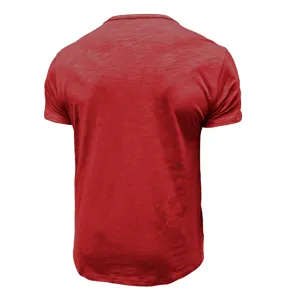 Men's casual muscle fit short sleeve Henley T-shirt in solid red, perfect for summer.