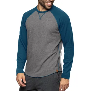 Sweat-shirt décontracté manches raglan contrastées col rond gris et bleu détail haut homme