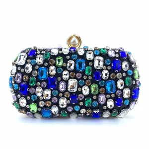 Women crystal evening clutch bag sparkling rhinestone minaudiere luxury wedding handbag.