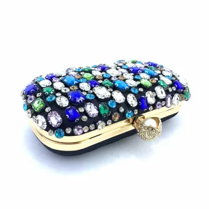 Stunning rhinestone evening clutch bag, handmade crystal box purse for women party