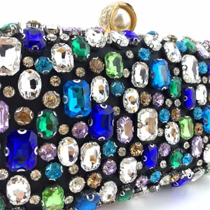 Rhinestone evening clutch bag for women, sparkling crystal beaded box purse for party.