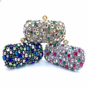 Handmade rhinestone evening clutch bag for women, luxury crystal hard case purse for party.