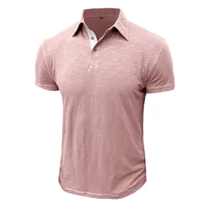 Men short sleeve slim fit polo shirt retro washed pink casual business summer top XL