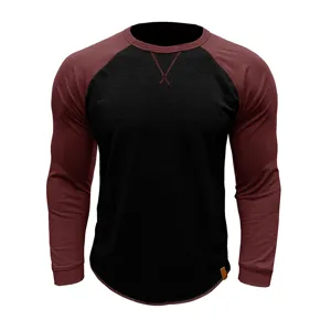 Chemise homme raglan colorblock manches longues, col rond avec surpiqûre et bas arrondi.