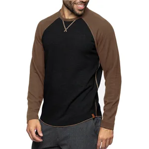 T-shirt casual col rond manches longues bloc de couleur homme design raglan automne.