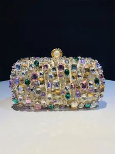 Handmade rhinestone evening clutch bag for women luxury crystal box handbag party purse