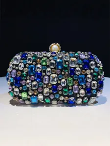 Luxurious handmade crystal evening clutch bag, full rhinestone box bag for women parties.