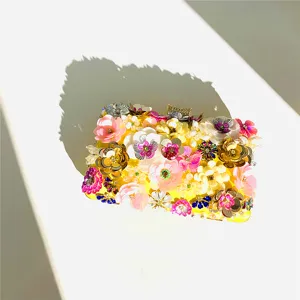 Handmade colorful flower beaded evening clutch bag with sparkling sequins for women parties.