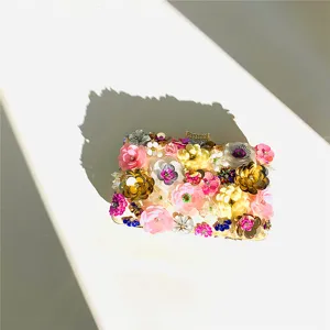 Handmade colorful floral beaded evening clutch bag for women elegant party bag sparkling