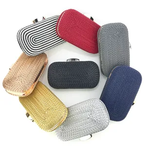 Elegant Hand Woven PU Leather Evening Clutch Bag For Women Chic Solid Color Chain Shoulder Bag Luxurious Banquet Party Hard Shell Handbag