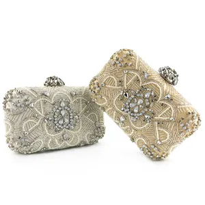 Handmade beaded crystal evening clutch bag, elegant bridal dress handbag for formal events.