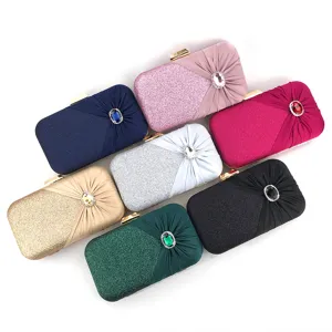 Women evening clutch bag rhinestone pleated glitter party wedding purse shoulder handbag.