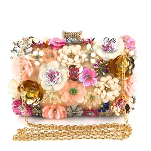 Handmade floral beaded evening clutch bag for women luxury party wedding chain shoulder bag