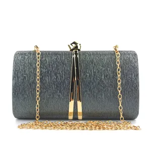 Elegant women evening clutch bag with metal frame and gold chain strap for party wedding.