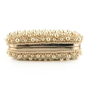 Handgemaakte parel avondtas clutch voor dames, elegante kralen tas voor feestelijk.
