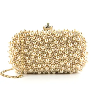 Handgemaakte Parel Kralen Avondtas Detail, elegante bruid feest handtas voor vrouwen.