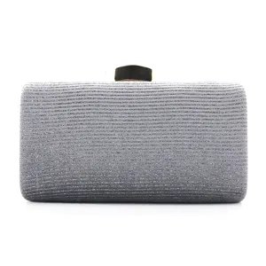 Silver glitter evening clutch bag for women, elegant sparkly sequin dress purse for banquet.