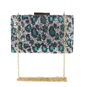 Sac de soirée pochette à sequins léopard brillants avec chaîne dorée, élégant sac à main femme