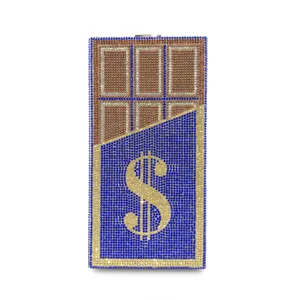 Crystal chocolate bar evening clutch bag luxury rhinestone dollar sign designer party purse