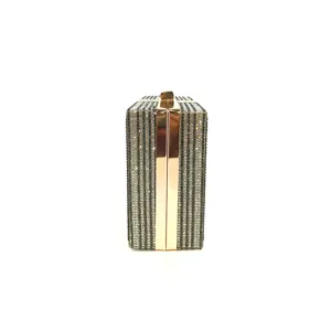 Sparkling rhinestone box clutch detail, featuring shimmering crystals for evening.