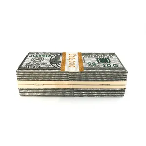 Crystal dollar bill clutch bag, rhinestone cash stack evening bag for women party prom.