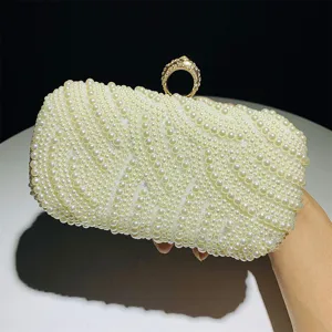 Women's Artificial Pearl Evening Bag Elegant Rhinestone Clasp Clutch Bag For Party Wedding Luxury Hand-Beaded Handbag Box Bag