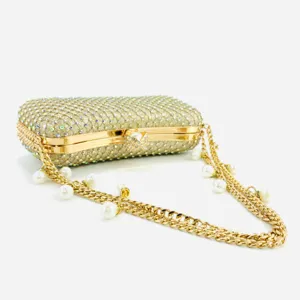 Βραδινή Τσάντα Clutch με Στράσσου Χρυσή Αλυσίδα Μαργαριταριών Τσάντα Χειρός