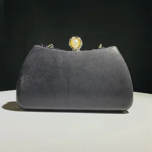 Elegant dark grey glitter evening clutch bag with pearl clasp for women parties weddings
