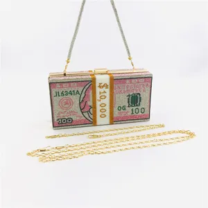 Rhinestone dollar bill clutch bag crystal evening bag detail view sparkling money design purse