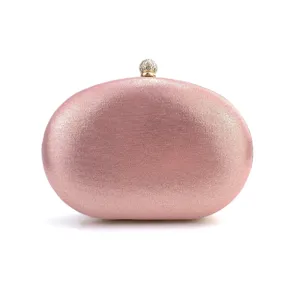 Εξαιρετική ροζ τσάντα βραδινή clutch σε σχήμα αυγού με λαμπερά στρας και μεταλλικό κούμπωμα.
