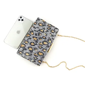 Sac de soirée pochette à sequins léopard avec chaîne dorée, sac à main de fête de luxe détail.