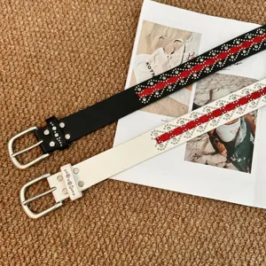 Γυναικεία ζώνη μόδας με τρουκς στυλ πανκ από PU δέρμα με μεταλλική αγκράφα για καθημερινή