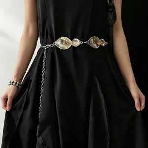 Women Fashion Gold Waist Chain Metal Threaded Belt Chic Personality Decorative Waist Accessories For Daily Party