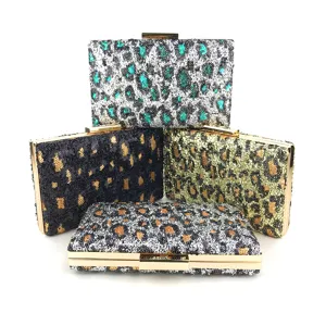 Ensemble de sacs pochette léopard à sequins élégants, sacs de soirée étincelants dorés.