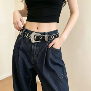 Y2K rhinestone belt for women, sparkly punk waist strap, trendy subculture fashion accessory.