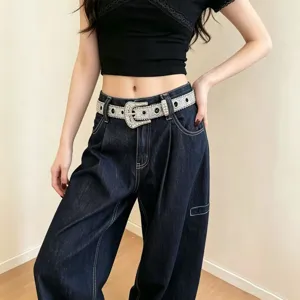 Y2K rhinestone belt for women, sparkly western buckle waist accessory, sweet cool fashion.